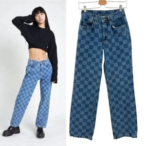 The Ragged Priest Light Blue Checkered Checkerboard Dad Jeans Size 24‎